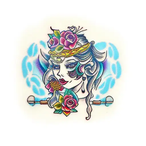 5 gypsy with flower tattoo design idea