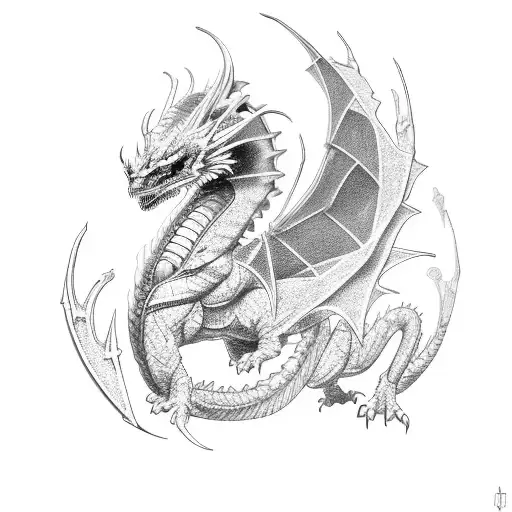 A futuristic cyborg dragon breathing fire tattoo design idea