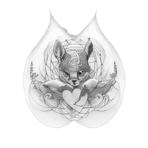 A dotwork tattoo depicting the duality of love and hate within a bondage context tattoo design idea