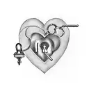 A blackwork tattoo depicting a heart-shaped lock with a key, symbolizing the importance of love and loyalty in relationships tattoo design idea