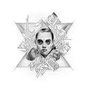 A dotwork tattoo depicting the duality of love and hate within a bondage context tattoo design idea