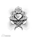 A dotwork tattoo depicting the duality of love and hate within a bondage context tattoo design idea