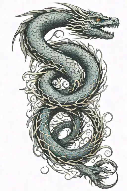 Ouroboros dragon coiling tattoo design idea