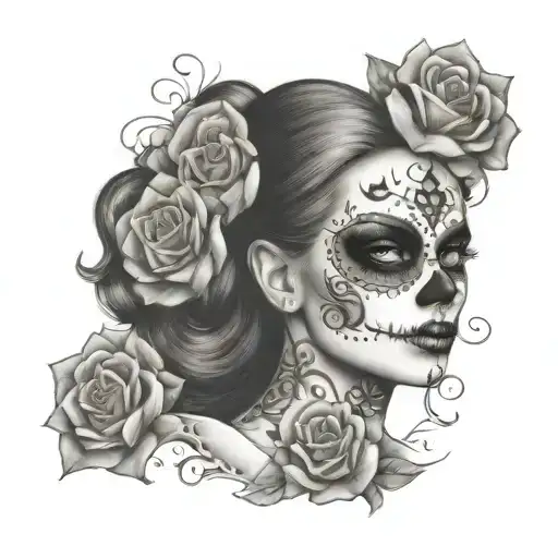 sugar skull pin up girl tattoo design idea