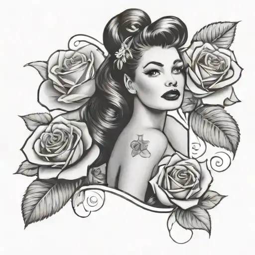 pin up girl roses  tattoo design idea