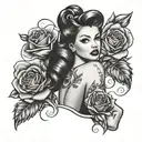 pin up girl roses  tattoo design idea