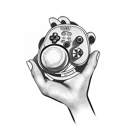Gamer's hands holding a Bomberman controller tattoo design idea