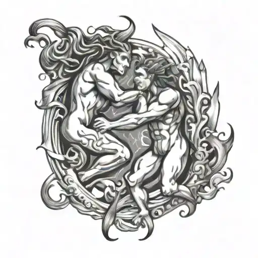 Aquarius Taurus Pisces fighting each other tattoo design idea