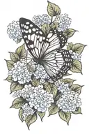 butterfly perched on hydrangeas   tattoo design idea