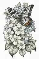 butterfly perched on hydrangeas   tattoo design idea