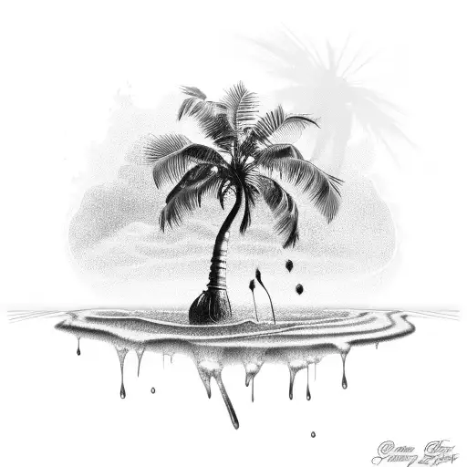 palm tree, crown Royal bottle tattoo design idea