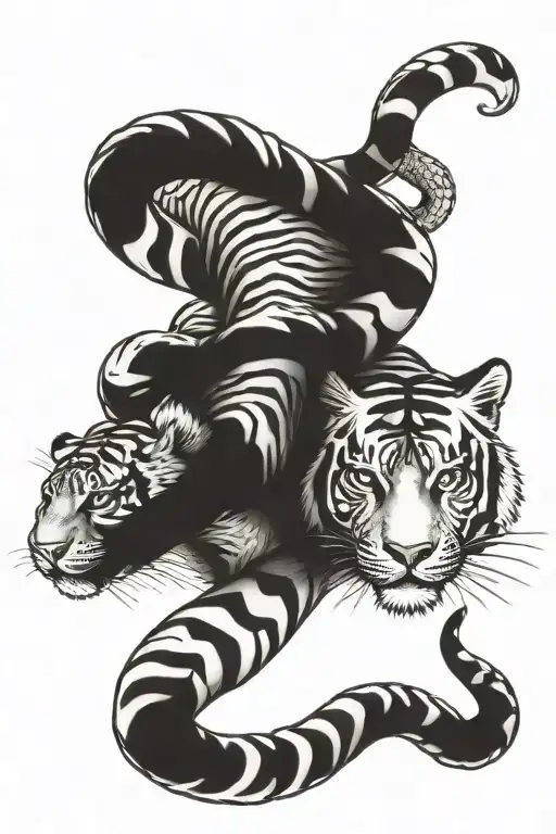 tiger and snake wrapped tattoo design idea