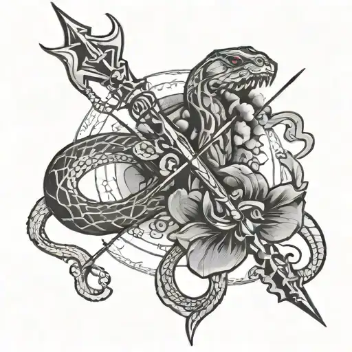 bow and arrow with snake wrapped tattoo design idea