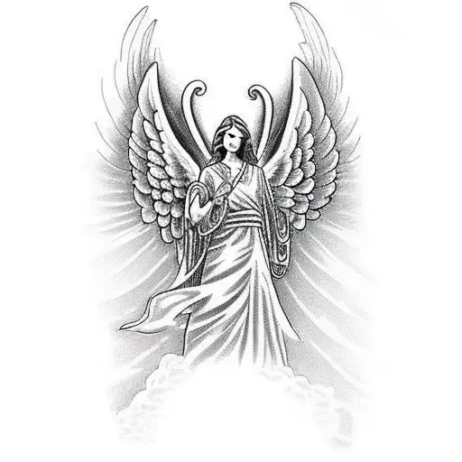 A powerful and intricate tattoo of a guardian angel watching over your family, symbolizing your unwavering faith and protection. tattoo design idea