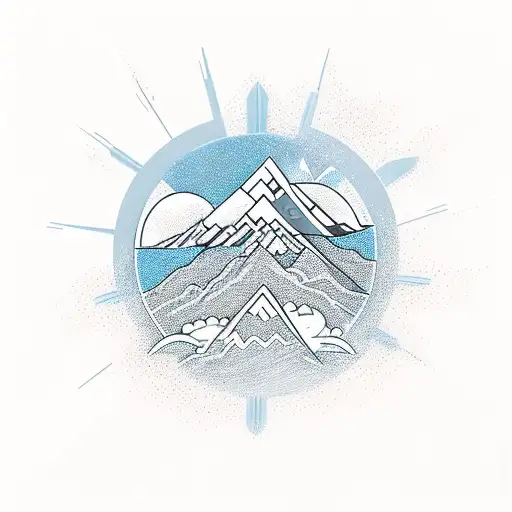 A majestic mountain range with a glowing sun rising behind it, symbolizing the strength and beauty of your family's love and resilience. tattoo design idea