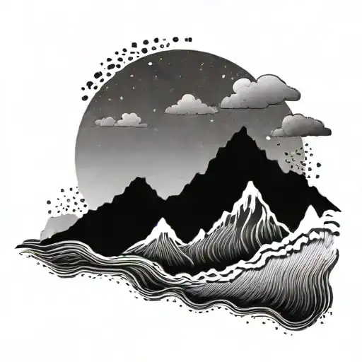 A mountain range silhouette with a wave crashing at the base, representing the balance between your love for the mountains and the sea tattoo design idea