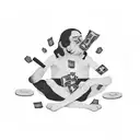 A black-grey tattoo of a student sitting on a pile of money, smoking a joint tattoo design idea