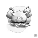 A black-grey tattoo of a student sitting on a pile of money, smoking a joint tattoo design idea