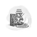 A black-grey tattoo of a student sitting on a pile of money, smoking a joint tattoo design idea