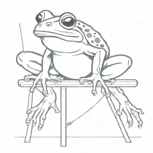 frog fishing with fishing pole on a stool  tattoo design idea