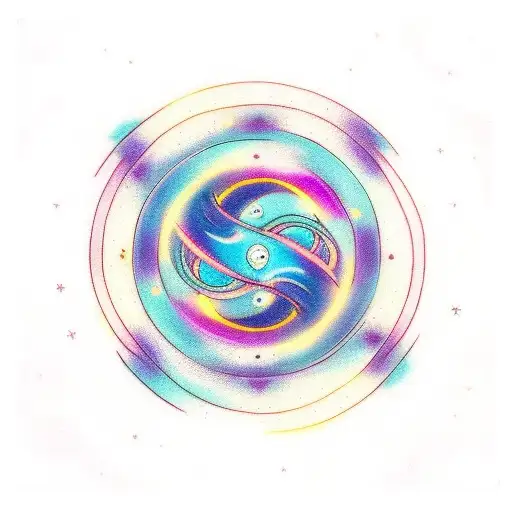 Picture the Gemini twins gracefully entwined, surrounded by swirling neon constellations. Above them soars a radiant neo tattoo design idea