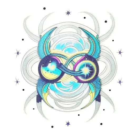 Picture the Gemini twins gracefully entwined, surrounded by swirling neon constellations. Above them soars a radiant neo tattoo design idea