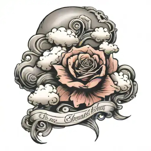 Create a tattoo with the words. The pain you feel today Will be the strength you feel  Tomorrow. With clouds behind tattoo design idea