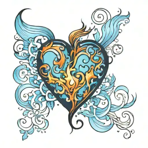 heart blue fire tattoo design idea