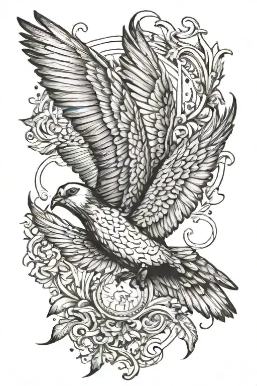 icarus fall with 2 swallow bird flying towards tattoo design idea