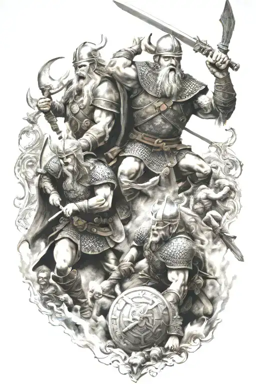Viking battle scene tattoo design idea