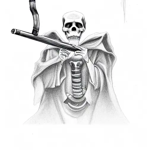 the grim reaper smoking a cigarette while playing bingo  tattoo design idea