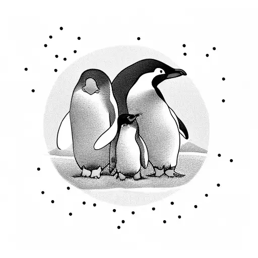 Playful penguin family enjoying a game of ping pong tattoo design idea