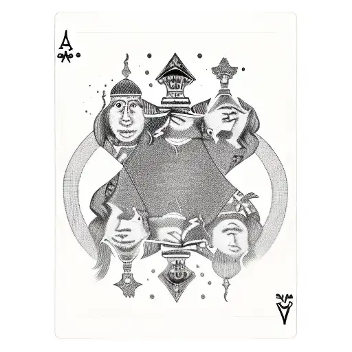A sketch-style portrait of the king of spades and five of spades with their faces merging into one tattoo design idea