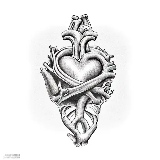  realistic heart made out of human ribs tattoo design idea