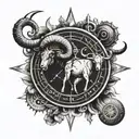 aries and taurus zodiac signs combined with a compass tattoo design idea