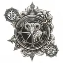 aries and taurus zodiac signs combined with a compass tattoo design idea