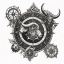 aries and taurus zodiac signs combined with a compass tattoo design idea