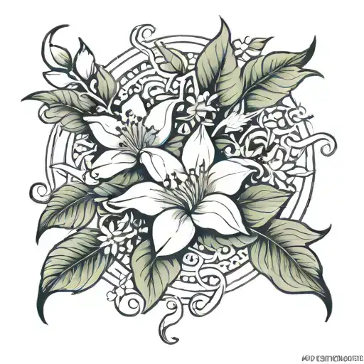 jasmine flower love moon star sign tattoo design idea