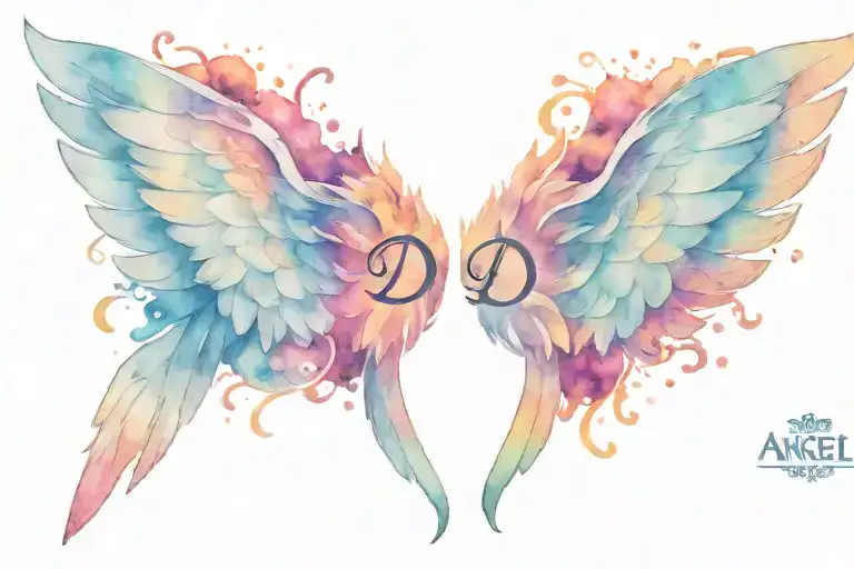 book with angel wings "D" in a disney style  tattoo design idea