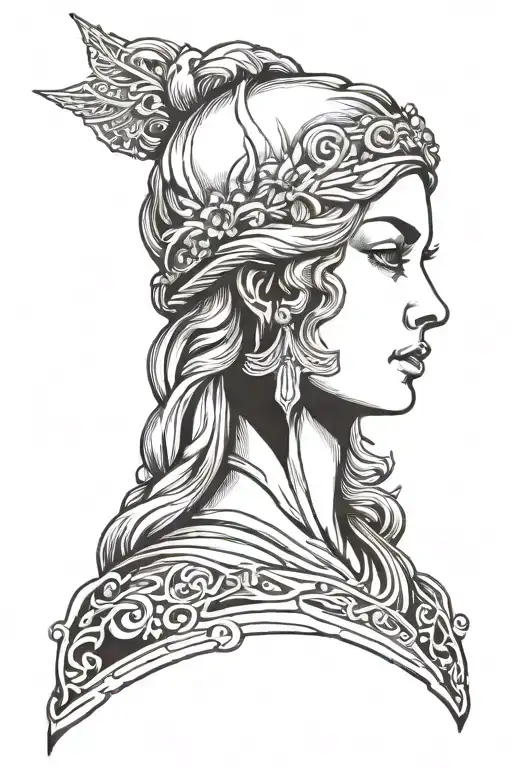 justice lady head profile holding tattoo design idea