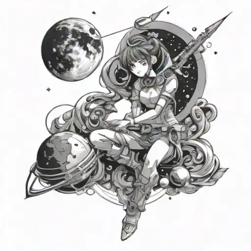 Combine elements of anime characters with celestial objects like moons and shooting stars, reflecting the client's passion for both anime and astronomy tattoo design idea