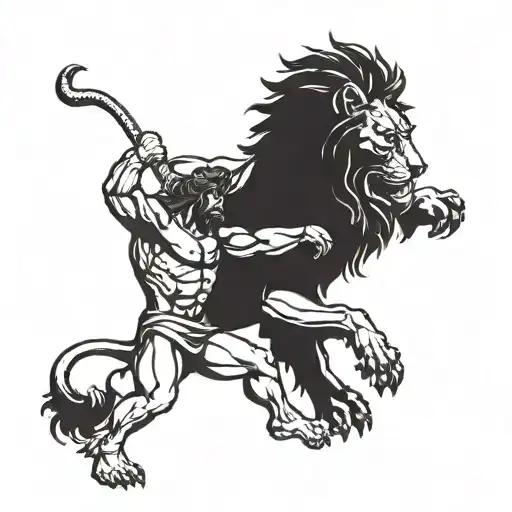 Hercules fighting the lion tattoo design idea