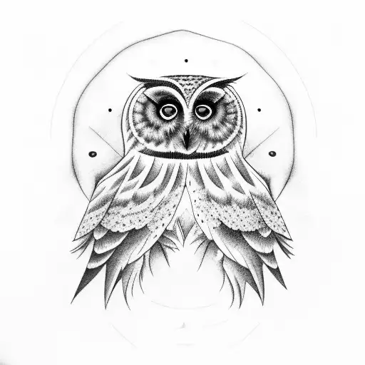 A lot of birds flying over the sky while a owl is staring at you in the day and a crow is staring at you at the night tattoo design idea