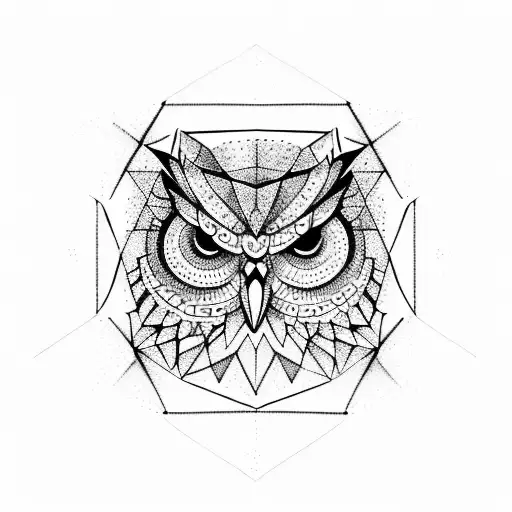 Dark owl and crow in a geometric design tattoo design idea