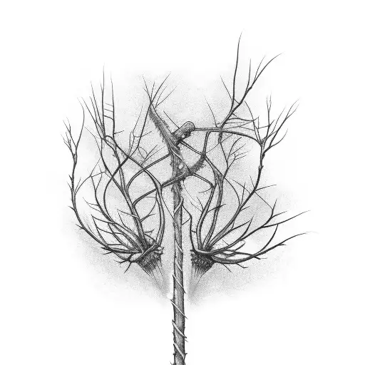 drumsticks among thorny vines tattoo design idea