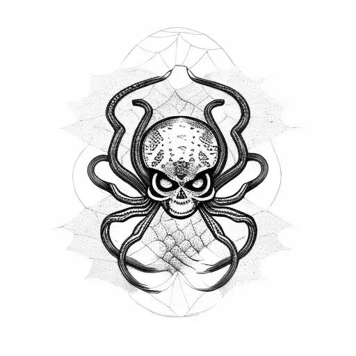spider and snake and skull tattoo design idea