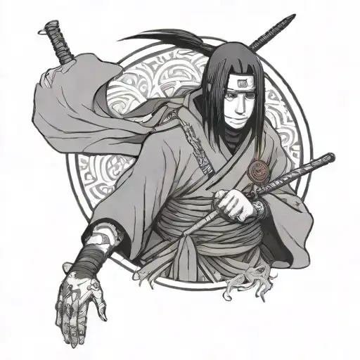 itachi uchiha with samurai mask tattoo design idea