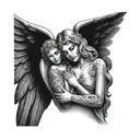 four babes angel with woman angel holding tattoo design idea