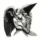 four babes angel with woman angel holding tattoo design idea