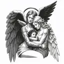 four babes angel with woman angel holding tattoo design idea
